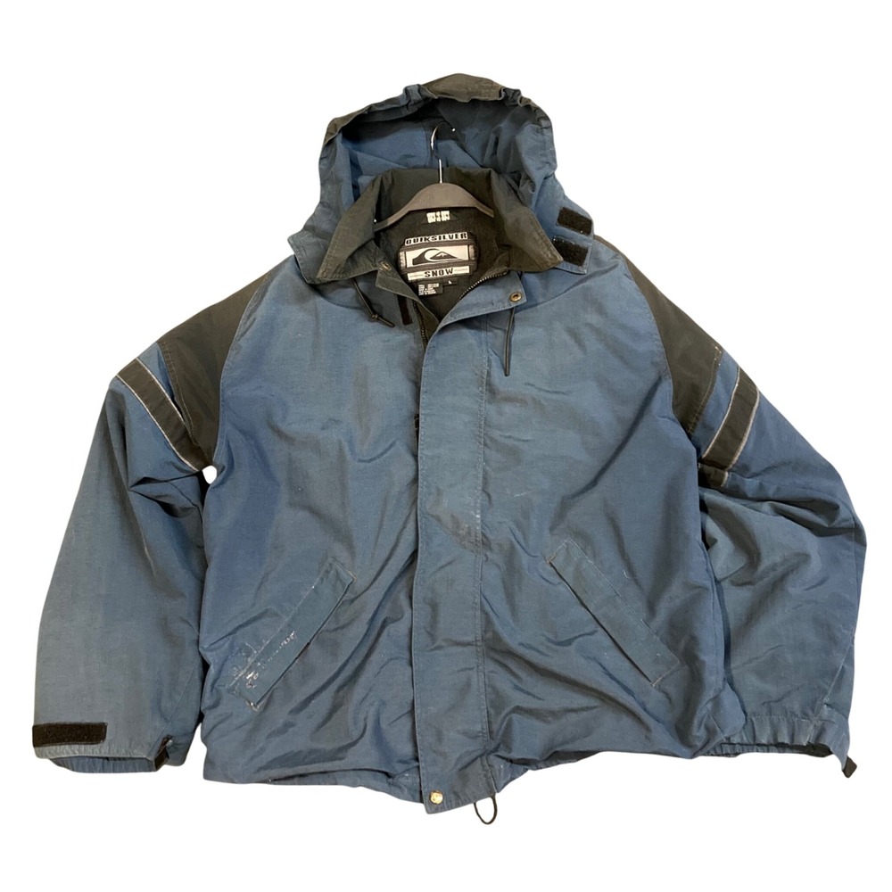 Vintage Quiksilver Snow Mens Blue Black Nylon Hooded Ski Snowboard Jacket Large